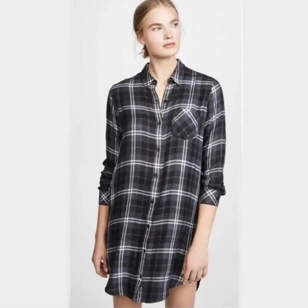 Rails Bianca Dress Onyx Slate White Black Plaid Long Shirt Sz M 0217